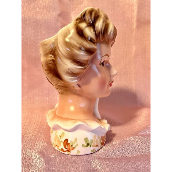 VINTAGE 1964 RELPO 5543 A LADY HEAD VASE LONG EYE LASHES RUFFLED COLLAR - Picture 6 of 9